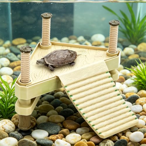 Floating Turtle Basking Platform with Ramp,Adjustable Reptile Dock for Aquarium Tank,Sunbathing Resting Area for Aquatic Turtles,Frogs,and Salamanders Turtle Tank Accessories