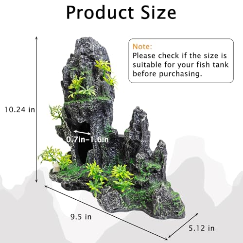 kathson Aquarium Mountain View Stone Resin Fish Tank Decoration Betta Hideout Caves Rockery Landscape Tree Aquarium Decorations Large Rock Hiding Cave Decor for Small Fish Shrimp Play Ornament - size: 9.5〞L x 5.12〞W x 10.24〞H