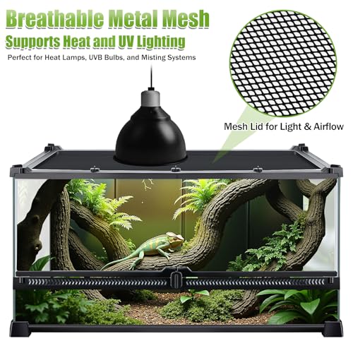 10 Gallon Reptile Enclosure Terrarium, 20“ x 12" x 10” | Front Opening Glass Reptile Tank, Waterproof Rainforest Terrarium for Geckos, Frogs, Small Lizards, Corn Snakes - size: 20" x 12" x 10"