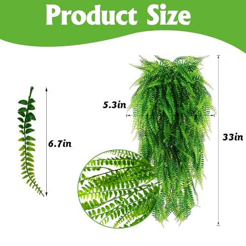 Hamiledyi Reptile Plants 4 PCS Hanging Plants Vines Artificial Leaves Habitat Decorations with Suction Cup for Bearded Dragons Lizards Geckos Snake Pets Hermit Crab - color: 4pcs Green Persian Fern