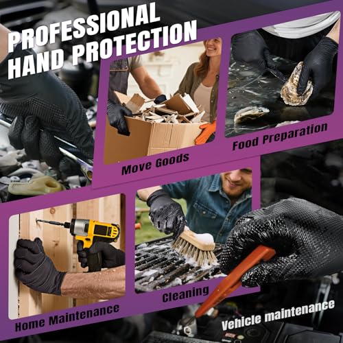 FINITEX Industrial Diamond Texture Nitrile Black Glove - 100/1000PCS Chemical Resistant 6.3mil Mechanic Disposable Gloves - color: Black (X-large 100)