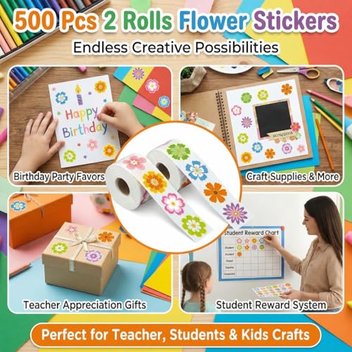 500Pcs/2 Rolls 12 Styles Flower Stickers, Packaging & Envelope Seals | 500Pcs/2 Rolls flower stickers; self-adhesive accents for packaging, envelopes, crafts, journals, gifts, rewards, or parties. - color: 500pcs- 12 Styles Flowers