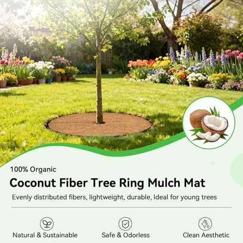 24 Inch Coconut Fiber Tree Ring Mulch Mat, 6 Pack Tree Mulch Ring | 100% Natural Coco Coir Tree Plant Protectors Mat Soil Cover for Outdoor Indoor Plants Vegetable Flower Gardens Landscaping - color: 6 Pack, size: 24 Inch
