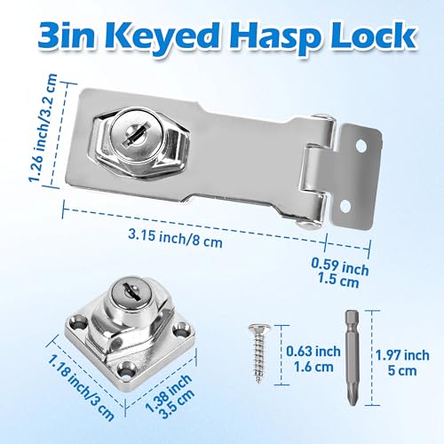 2 Pcs keyed Hasp Lock,3 inch keyed hasp Locks Twist knob keyed Locking hasp for Cabinet Small Door,Hasp Lock with Keys,Metal Safety Hasp Latches (2 Pcs Silver, 3 inch) - color: 2 Pcs Silver, size: 3 Inch