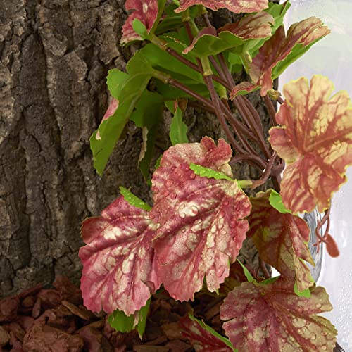 2Pack Pink Reptile Plants, Fake Heuchera Terrarium Hanging Suction | Tank Decor Fits Gecko Snake Tarantula Jumping Spider - color: E-fake Heuchera Micrantha Pink