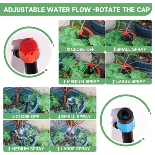 Riboud 240FT Drip Irrigation System Kit, Automatic Garden Watering System for Plant, Greenhouse, Yard, Lawn, with 1/2 inch 1/4 inch Irrigation Tubing Hose and Accessories - size: 240FT Drip System Kit