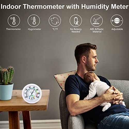 6" Thermometer Indoor with Humidity Gauge - Wall Thermometer/Hygrometer for Home Decorative, Updated Analog Dial Temperature Humidity Monitor for Room Temp