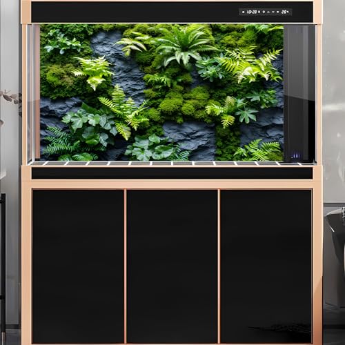 2 Packs Rock Wall Reptile Tank Background Lush Green Tropical Leaves Aquarium Background Nature's Embrace Tropical Green Plants Fish Tank Backgrounds Moss Wall Reptile Enclosure Backgrounds 24x12in - color: Green, size: 24(W)x12(H)in