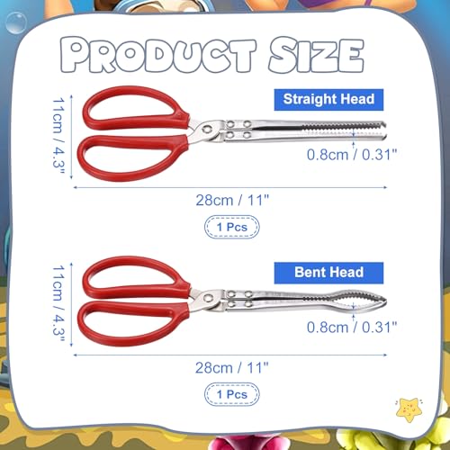 uxcell 2 Pcs Crabbing Tongs, 11" Metal Serrated Extra Long Loach Tong Beach Reptile Catching Clip Garbage Clip with Straight and Bent Heads for Lobsters Loach Other Reptile, Red - size: 11"
