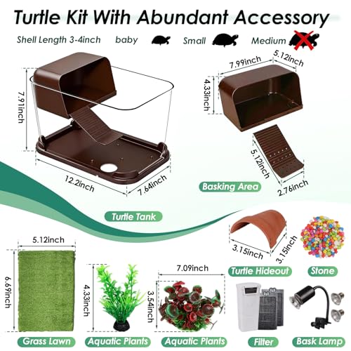 Turtle Tank Starter Kit,All-in-One Aquatic Turtle Aquarium Habitat | Baby Tortoise Enclosure Complete Kit with Basking Platform, UVB Lamp, Filter, Plants, Rocks, Climbing Ramp and Hideout