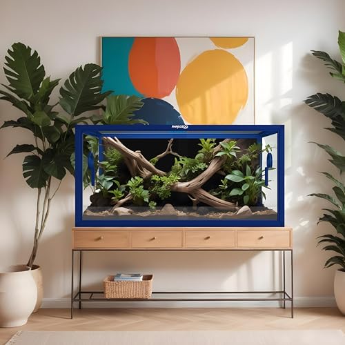 Stackable 50 Gallon Reptile Enclosure for Gecko, Juvenile Reptile | Optimal Ventilation & Light Penetration by Rust Proof Mesh Top, Easy Assembly within 6 Steps with Clear Instruction - color: Dart Blue, size: 50 Gallon