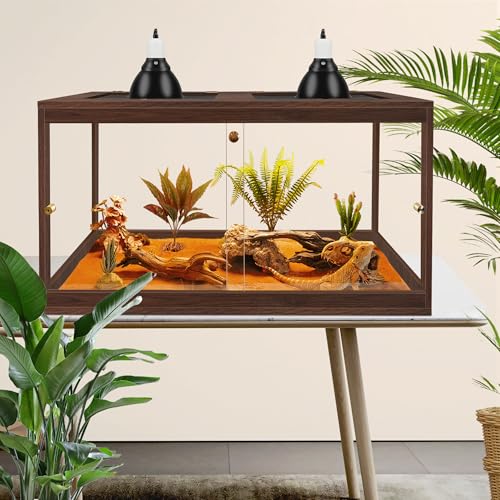 Retile Tank,Bearded Dragon Tank,Lizard Tank with Metal Mesh Roof Door, Acrylic Panel Snake Tank with Lock Design - color: Walnut, size: 27 Gallons