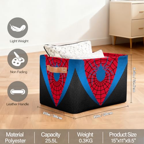 Red Spider Web Storage Bins - Large Collapsible Rectangle Shelf Closet Organizer Baskets for Kids Toys, Dirty Clothes, Bedroom, Bathroom, Nursery Decor, Gift Basket - color: Red Spider Web