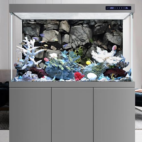 AWERT 48x20 inches Stone Aquarium Background Grey Rock Fish Tank Background Rocky Terrarium Background - size: 48x20in/120x50cm