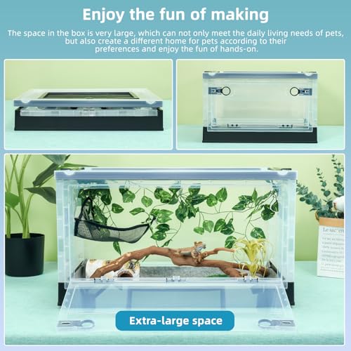 16" Foldable Mesh Reptile Terrarium for Bearded Dragon & Gecko Black | High-temp resistant mesh; foldable design for portability. Clear panels allow 360° views. Fits lizards, geckos & iguanas - color: Black, size: Small (16"x11.4"x9.3")
