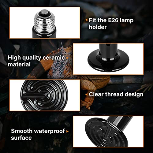 Simple Deluxe 25W Ceramic Heat Lamp, Reptile Heat Bulb Emitter, No Light Emitting Brooder Coop Heater for Amphibian Pet & Incubating Chicken, Black, 4 Pack - size: 25 Watts (Pack of 2)