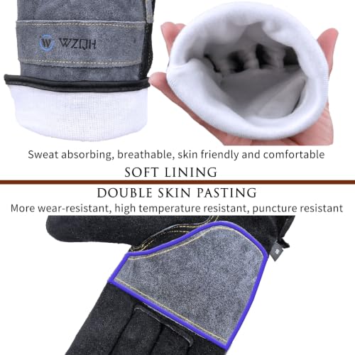 WZQH Leather Work Gloves for Men or Women.Gardening,Welding,Grey-Black XL | Glove for Tig, Mig, Construction, Chainsaw, Farm, Ranch, etc. Cowhide, Soft Lining, Utility, Firm Grip, Durable.X-Large - color: Grey - Black, size: X-Large (Pack of 1)