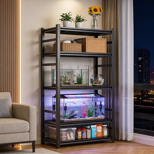 Metal Fish Tank Stand, 5-Tier Adjustable Aquarium Shelving with Side Rails for Reptile Terrariums Heavy Duty Storage Rack 3000 lbs Capacity, 47.2" L x 18.0" W x 77.4" H - size: 47.2"L x 18.0"W x 77.4"H