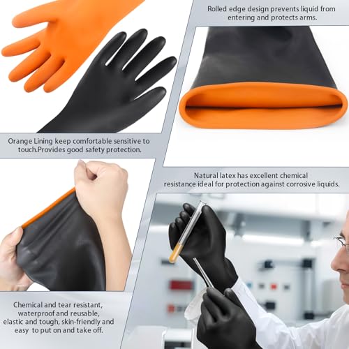 Haiou Chemical Resistant Nitrile Gloves Long Rubber Gloves for Drains, Acid, Oil, and Industrial Use Household Cleaning - color: 22"-1pair