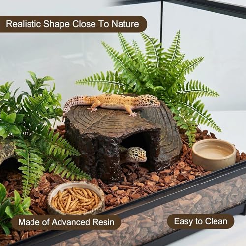Reptile Bark Hide Cave, Resin Simulation Cork Bark Hideout, Bark Terrarium Decor, Hollow Shelter Habitat Ornament for Lizard, Gecko, Snake, Frog - color: wood-2