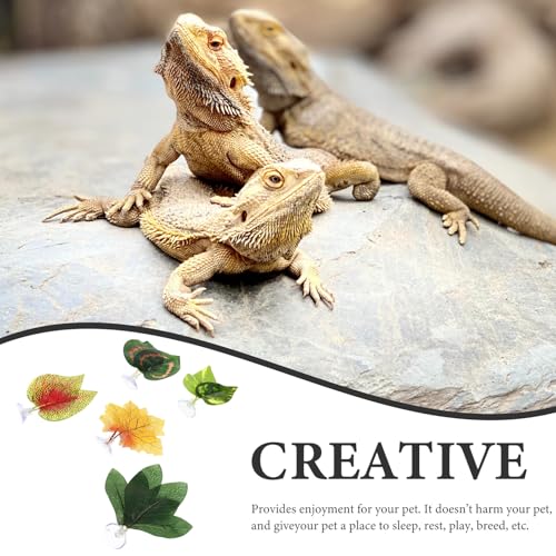 UPKOCH 5pcs Artificial Reptile Plant Decor Leaves Set for Terrarium Habitat, Realistic Faux Leaf Litter Including Perilla, Peony, Maple, for Reptiles and Amphibians