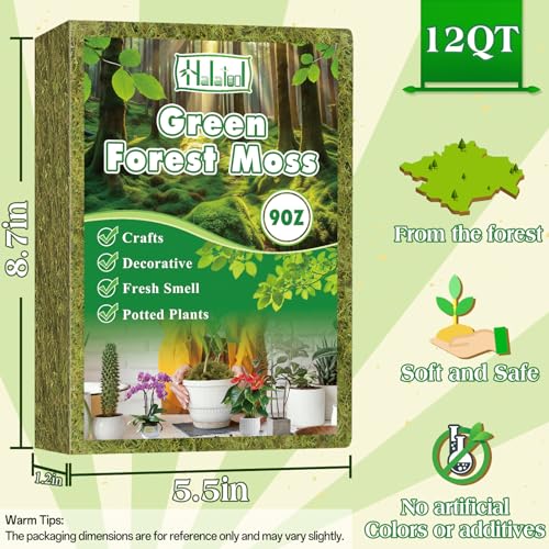 Halatool 9OZ Green Moss for Indroor Plants, 8QT Orchid Moss for Repotting | Retain Moisture, Forest Moss for Potted Plants, Real Moss for Succulents, Carnivorous, Houseplants, Terrariums, Reptiles - size: 9oz
