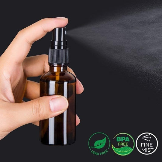 2oz Amber Glass Spray Bottles for Essential Oils, 9 Pack | Small, Travel, Mini, Empty, Fine Mist, for Facial, Cosmetic, Perfume, Hair Care, Room, Refillable, Leakproof, UV protection - color: Amber-9 Pack
