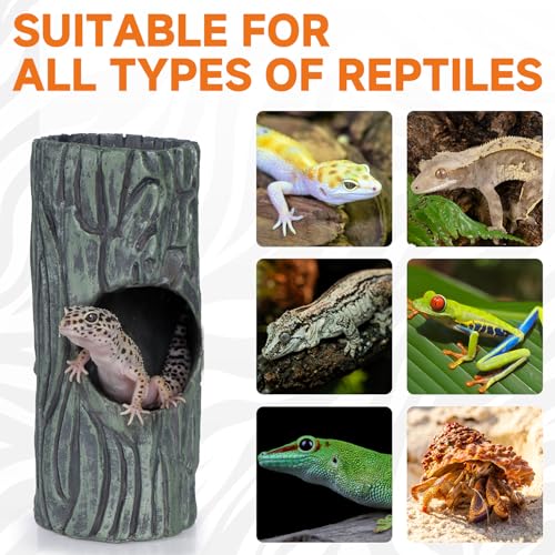 Magnetic Crested Gecko Hide - Resin Hollow Log Cave, Reptile Hide Cave, Reptile & Amphibian Habitat Hideouts, Climbing Toy Reptiles Tank Accessories Terrarium Decor