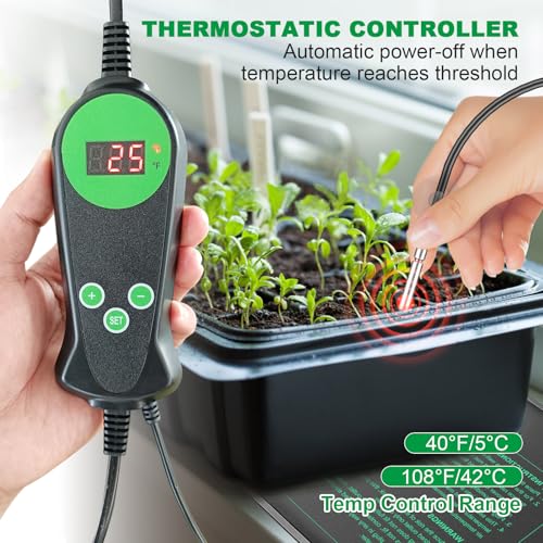 Seedling Heat Mat with Built-in Thermostat 4 Pack, 10" x 20.75" Waterproof Plant Heating Pad with Temperature Controller for Hydroponic,Germination, Indoor Gardening, Greenhouse, MET-Certified - size: 20x10.75*4