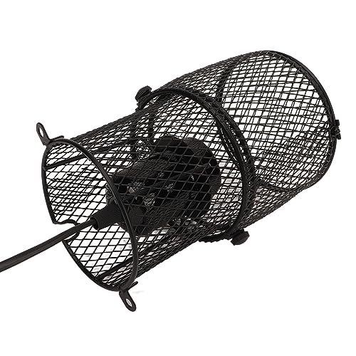 FTVOGUE Reptile Heat Lamp Guard, Retractable Safety Mesh Cover,Ceramic Heat emitterwith Ceramic E27 Bulb Holder Switch Design for Lizards Snakes Turtles Chicks Amphibians