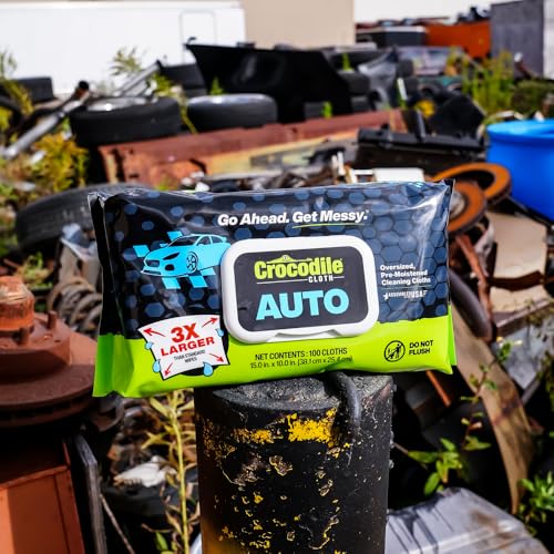 Crocodile Cloth Auto Degreasing Hand & Tool Wipes, 100 Count | Car Wipes for Engine Degreaser, Detailing, Tires, Tools & DIY Projects - size: 100 Count (Pack of 1)