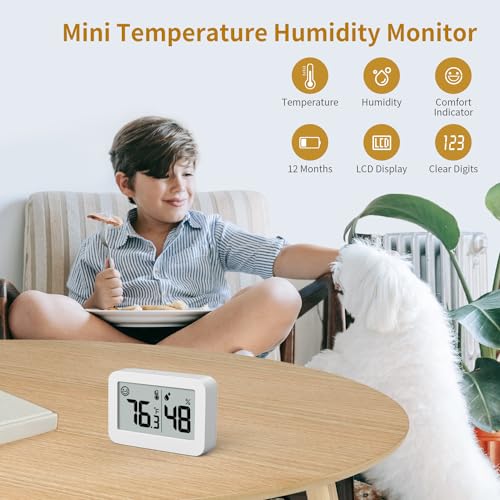 Mini Hygrometer Indoor Thermometer, Digital Humidity Gauge with Celsius Fahrenheit Switch Button,Humidity Meter Temperature Monitor for Babyroom Cellar Reptile Incubator Closet (4, White, 5 CM) - color: White