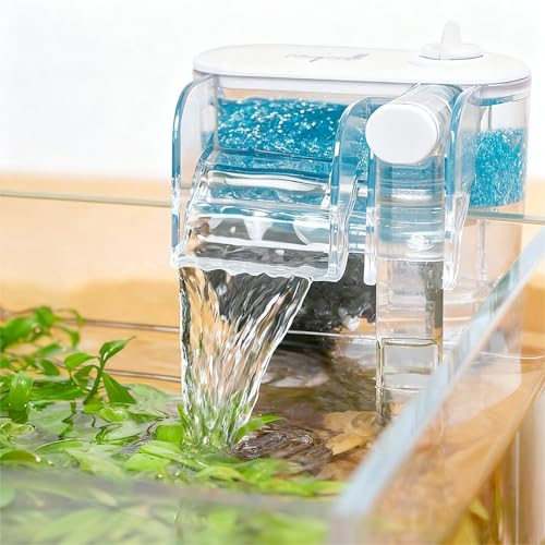 Hang On Back Aquarium Filter for 2–10 Gallon Fish Tank, Ultra Quiet Small Aquarium Filter for Home Use, Adjustable Waterfall Oxygenation, 2.5W USB Powered, Clear Compact Design