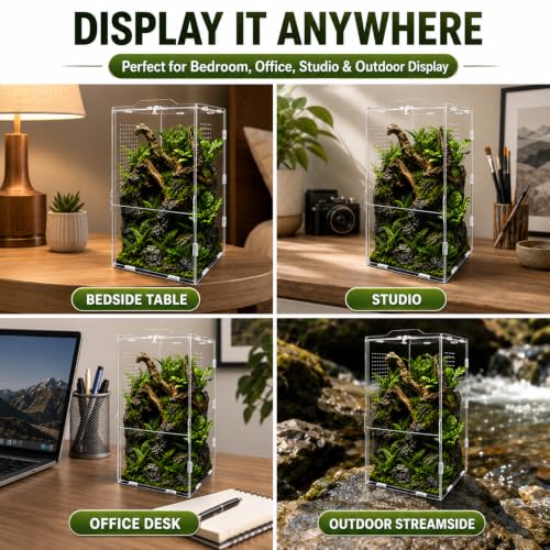Jumping Spider Enclosure, Insect Terrarium, Bug Cage, Acrylic Terrarium for Tarantula, Snail, Praying Mantis, Frog, and Small Reptiles (6.5" x 6.5" x 11.8") - size: 6.5" x 6.5" x 11.8"