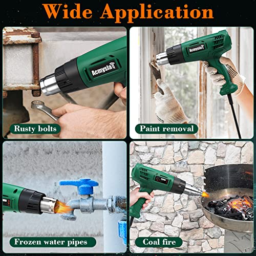 AcmyslaT Heat Gun, Heavy Duty Hot Air Gun Kit Dual Temperature Settings 572℉~932℉ (300℃-500℃), Overload Protection with 4 Nozzles for Crafts, Shrink Wrapping/Tubing, Paint Removing, Epoxy Resin | 572℉~932℉ (300℃-500℃), Overload Protection with 4 Nozzles f