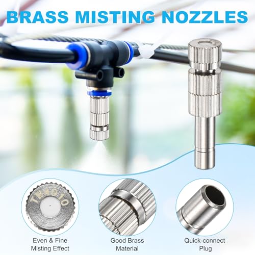 M METERXITY 20-Pack Brass Misting Nozzles, 0.016"/0.4mm Orifice Mister Replacement Heads with Filter Mesh for Cooling System/Landscaping/Humidification, 6mm Low-Pressure Fog Sprayer Nozzle - size: 0.016"/0.4mm, style: with Filter Mesh