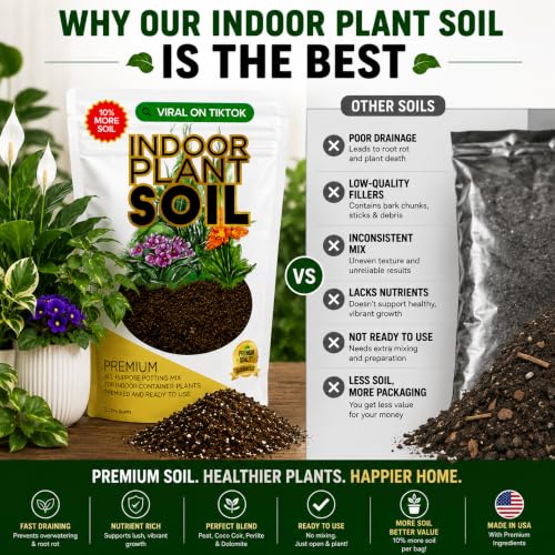 Leaves & Soul Indoor Plant Soil 2.2 Qt Houseplant Potting Soil for Indoor | Ready-to-Use Soil for Indoor Plants, Blend of Peat Moss, Coco Coir, Perlite & Dolomite for Pots and Containers, Houseplants - color: Indoor Plant Soil Blend, size: 2.2 Quarts