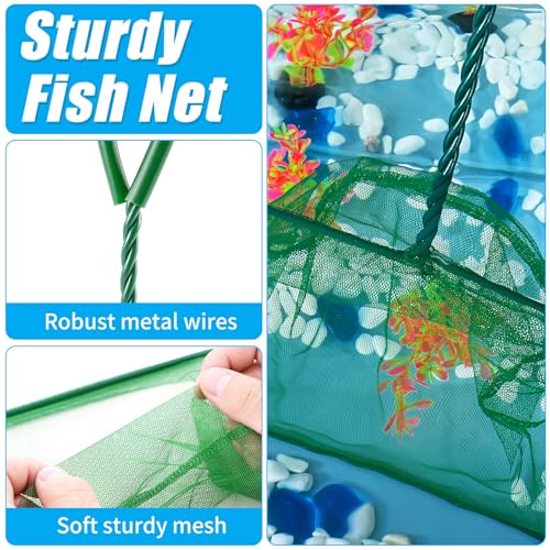 AQUANEAT 8 Inch Aquarium Fish Net, Wastes Skimming Cleaning Tool with Firm Handle for Fish Tanks Small Ponds