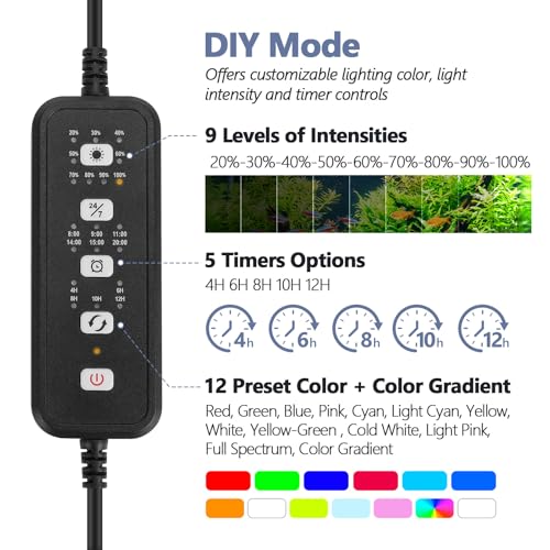 hygger IP68 Waterproof LED Aquarium Light 24/7 Cycle Full Spectrum Fish Tank Light with Timer Adjustable Brightness 12 Colors Aquarium Lamp for 37-42 in Freshwater Planted Tank - size: For 37-42 inch fish tank