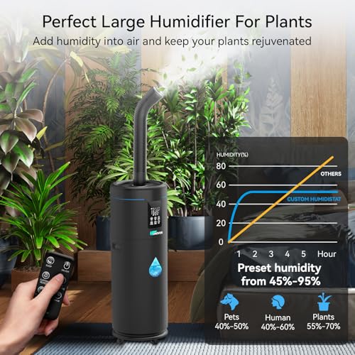 Humidifiers for Large Room Home Bedroom 2000 sq.ft. 17L/4.5Gal Large Humidifier with Extension Tube & 4 Speed Mist,Top Fill Wholehouse Humidifier with 360°Nozzle for Plant Commercial Greenhouse(Black) - color: Black