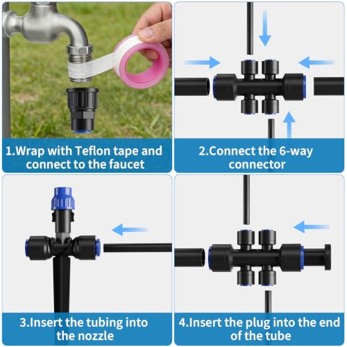 Drip Irrigation System 130FT with 10 Bendable Nozzles, 10 Misting Emitters, 10 8-Outlet Drip Emitters, 1/2 & 1/4 Inch Hoses – Garden Watering & Misting Kit for Yard, Lawn, Greenhouse - color: 30 ft hose (1/2 in OD)+100 ft hose (1/4 in OD)