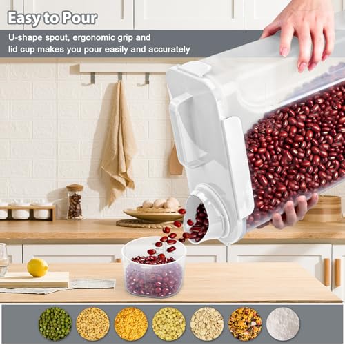 Rice Storage Containers, Airtight Cereal Containers Storage, with Pouring Spout Portable Handle for Flour, Pasta, Grain and Baking, Pet Dog Cat Bird Food Container 20lb White - color: 20lb White