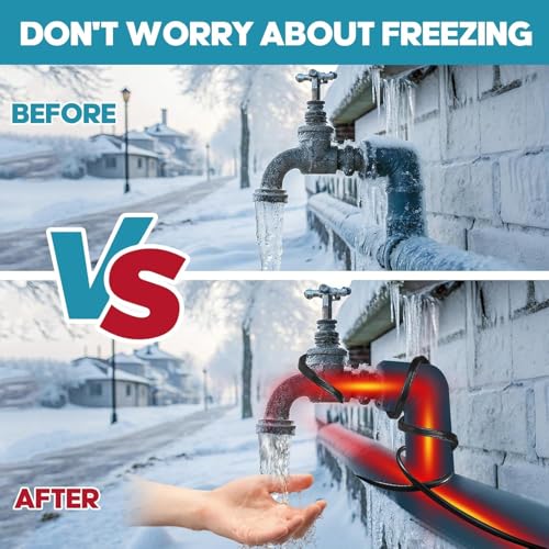 3FT-160FT Heat Tape for Water Pipes,Heating Cable for Pipe (6FT) | Freeze Protection,Water Pipe Insulation/Roof Snow De-Icing,Deicing Heating Cable - style: 6FT