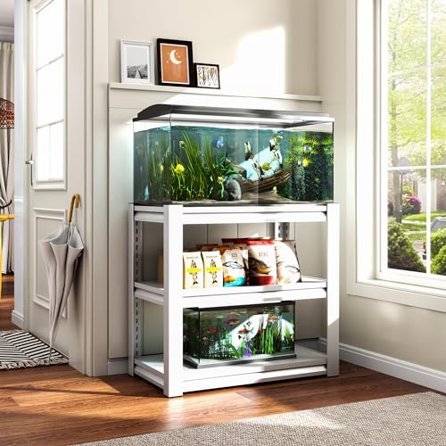 3-tier Metal Fish Tank Stand for 30 Gallon Long Aquarium,31.5"*18"*34" | Rack Shelves,heavy duty Steel Aquarium Stand 20 Gallon,Reptile Terrarium Stand,Reptile Tank Stand,Breeder Tank Stand - color: White
