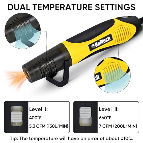 350W Heat Gun with 2 Nozzles, Dual Temp Heat Gun 400°F-660°F, Fast Heat Hot Air Gun with Overload Protection for DIY Craft Embossing Shrink Wrapping (Yellow) - color: Yellow