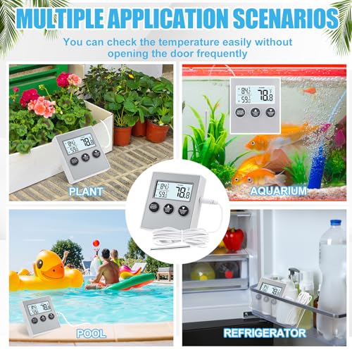 Relaxweex 3 Pack Refrigerator Thermometer Freezer Alarm Digital Thermometer with Sensor, High and Low Alarm Memory Function for Freezer Fridge Kitchen Aquarium(White)