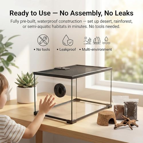 10 Gallon Reptile Tank: Leopard Gecko Tank with Lockable Lid | 20x12x10 Glass Terrarium for Small Lizard Snake Hermit Crab - Tarantula Enclosure with Sliding Screen Top for Desert Dedcor - color: Glass, size: 20x12x10