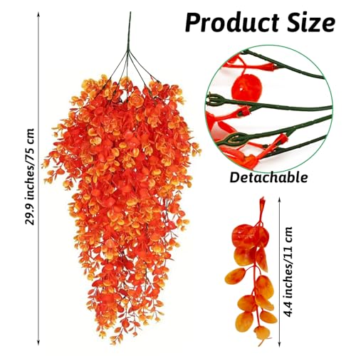 Hamiledyi 6 PCS Fake Reptile Plants Hanging Fake Plants, Plants for Reptiles with Suction Cup, Fake Amphibian Plants for Bearded Dragon Lizard Geckos Chameleon Tank (Orange) - color: Orange, size: 6 PCS