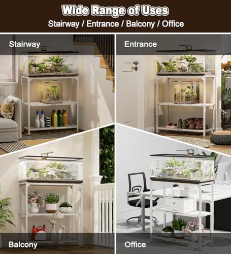 20-30 Gallon Aquarium Stand with 3-Tier Adjustable Storage Shelf | Heavy Duty Fish Tank Stand, Reptile Breeder Turtle Tank Terrarium Rack Table for Home Office, 31" L x 13" W x 32.2" H, White