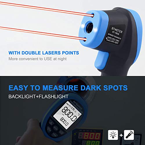 BT-985B Laser Temp Gun Pyrometer, -58~2480℉(-50~1360℃) High Temperature Meter, 16:1 Distance Spot Ratio Industrial Infrared Thermometer Tester for Furnace, Smelting (NOT for Human Temp) - color: BT-985B(-58 ℉ to 2480 ℉)
